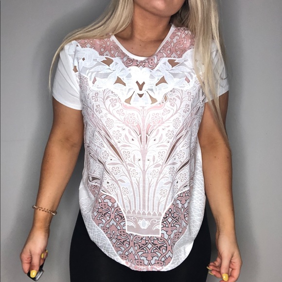 Zara Tops - Zara Geometric Print Tee | Pink White | Sm